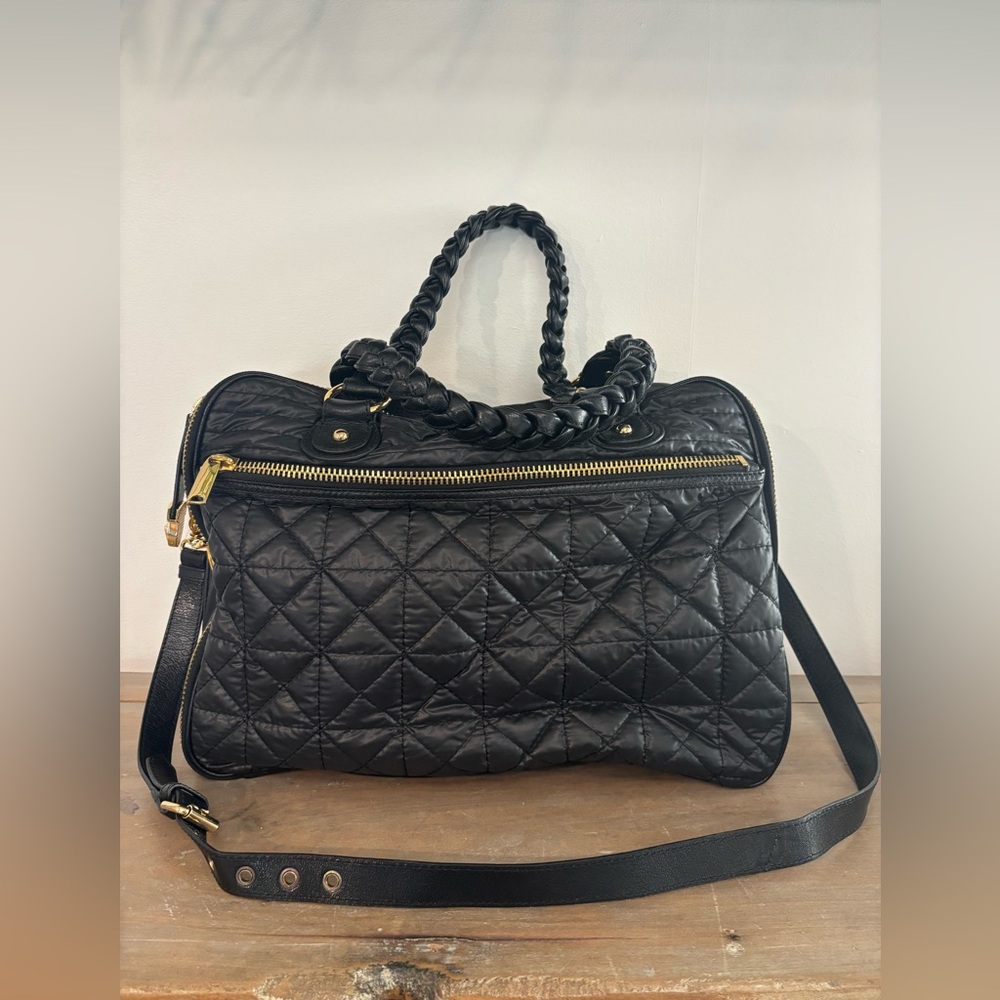 NWOT- Per Se Black Quilted and Leather Women's Messenger Bag, Purse.